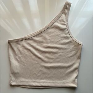 Cream off the shoulder ribbed cropped tank